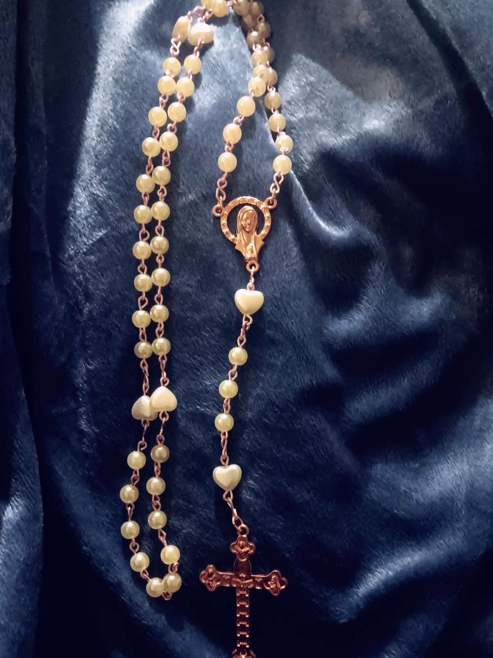 Rose Gold-Tone Rosary with Cream Beads - Elegant Women’s Jewelry